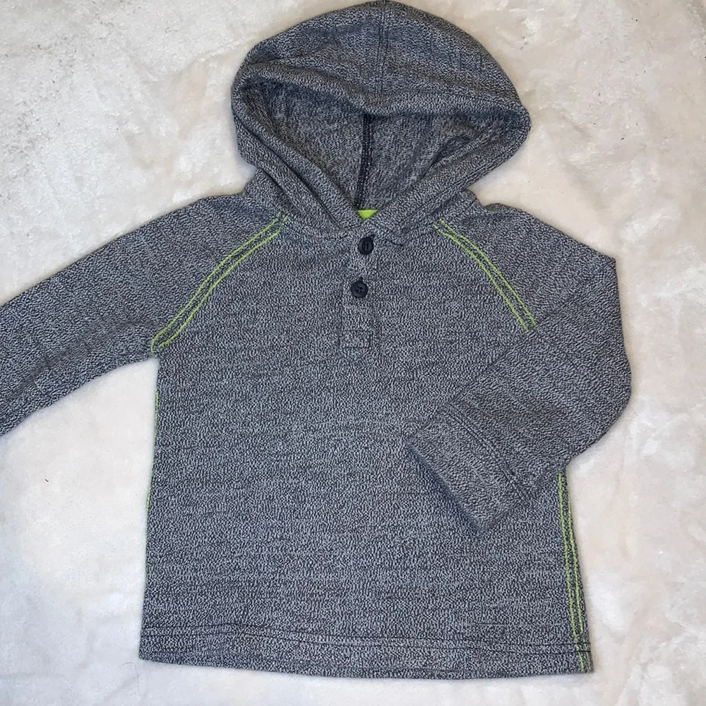 Gymboree Boys Gray Neon Green Hood Sweater 18-24